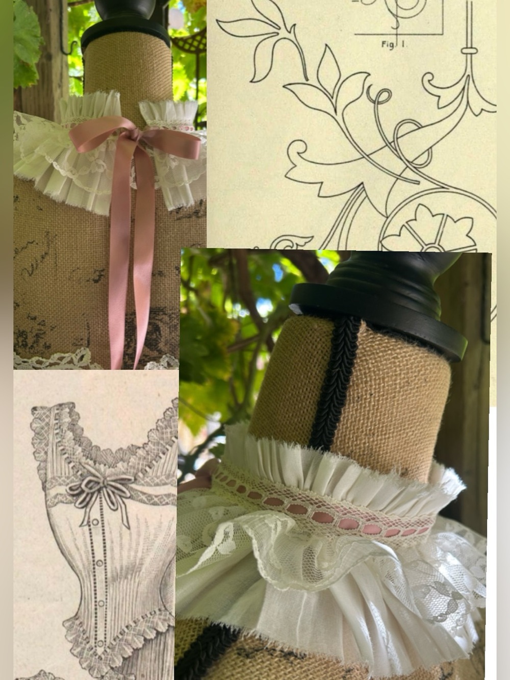 Victorian vintage Lace Ruffle Choker with dusty Pink Satin Ribbon/raw edge viole